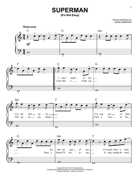I'm more than a bird, i'm more than a plane more than some i can't stand to fly i'm not that naive men weren't meant to ride with clouds between their knees. Superman (It's Not Easy) Sheet Music | Five For Fighting ...