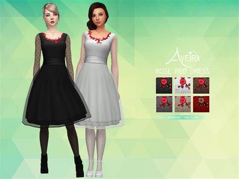 Aveiras Sims 4 Rose Red Dress 6 Swatches Hq Texture Pictures