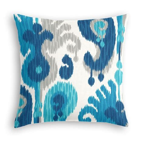 Blue And Aqua Ikat Custom Outdoor Pillow Loom Decor Almofadas