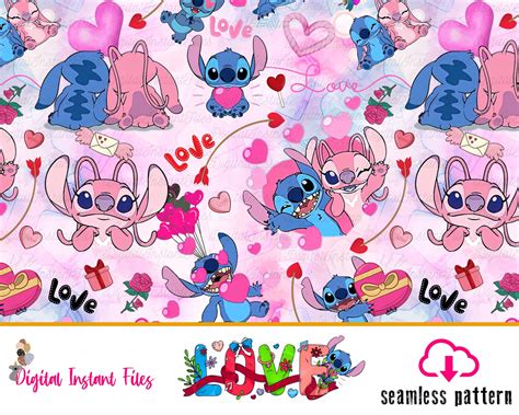 Stitch Valentine Seamless Pattern Valentines Seamless Lilo And Etsy
