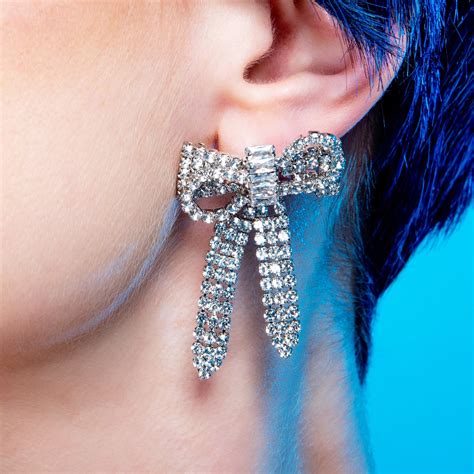 Crystal Bow Earrings Drag Queen Earrings Crystal Dress Etsy