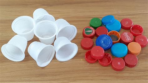 Plastic Coffee Cups And Plastic Bottle Caps Crafting Best Out Of Waste