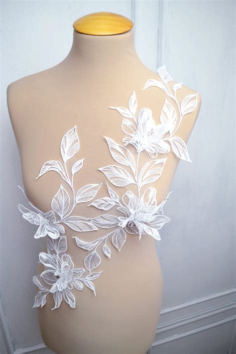 1 pс white lace applique for wedding dress bridal couture etsy