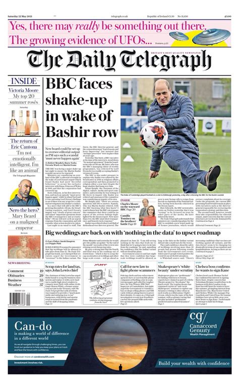Daily Telegraph Front Page 22nd Of May 2021 Tomorrows Papers Today