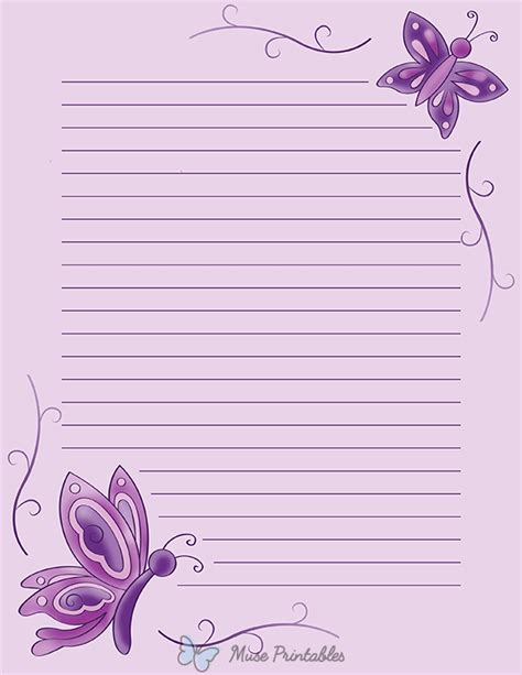 Printable Purple Butterfly Stationery