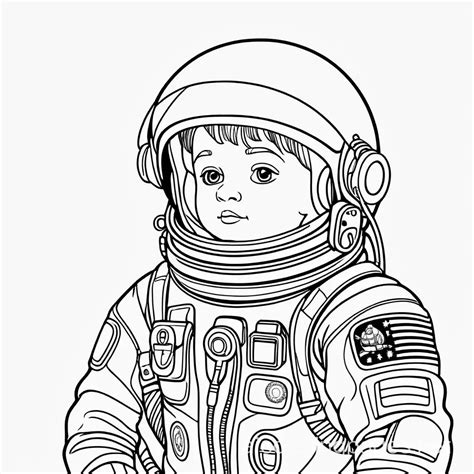 Simplicity in Space Black and White Cosmonaut Coloring Page with Ample