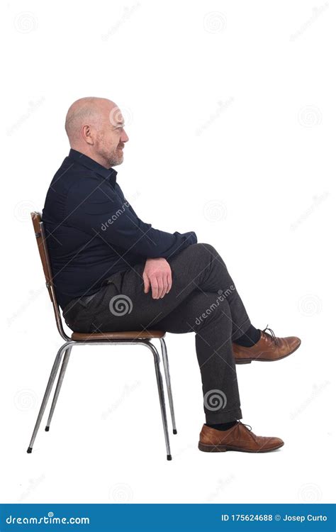 Portrait Of A Man Sitting On A Chair In White Background Profile Stock