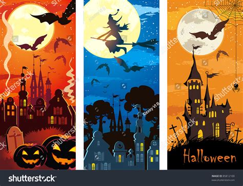 Vector Set Grunge Halloween Vertical Banners Stock Vector Shutterstock