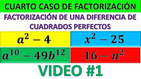 Factorizacion Diferencia De Cuadrados Perfectos Video 1 Youtube