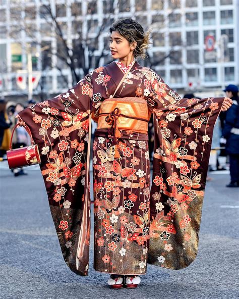 Tokyo Fashion Traditional Japanese Furisode Kimono On The Streets Of Shibuya Tokyo On Japans