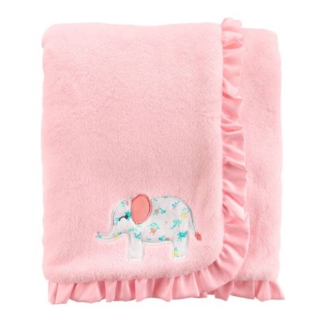 Baby Girl Carters Embroidered Elephant Ruffled Blanket Soft Baby