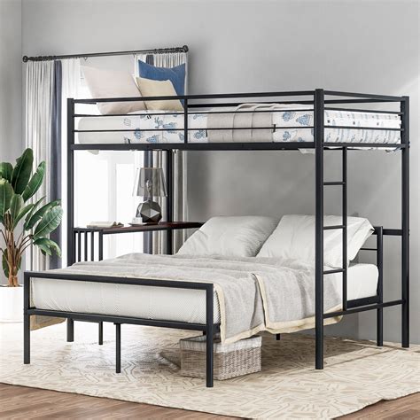 Aukfa Twin Over Full Metal Bunk Bed With Desk L Shaped Bunk Bed Frame