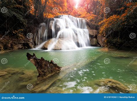 Waterfall In Rain Forest Huay Mae Kamin Waterfall Kanchanabur Stock