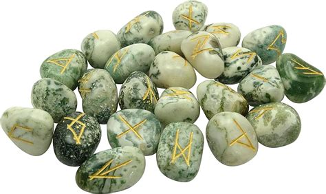 Harmonize Dendritic Agate Stone Tumbled With Rune Alphabet Symbol Reiki