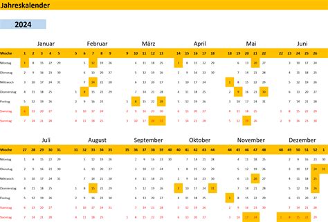 Excel Jahreskalender 2024 Dokumenten Paket