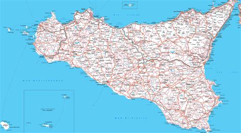 Sicily Map Detailed •
