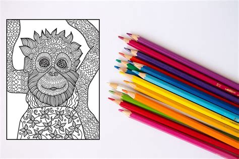 Animal Coloring Page Monkey Printable Adult Coloring Page