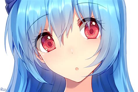 Download 2880x1920 Anime Girl Face View Close Up Red Eyes Aqua Hair