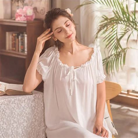 Short Sleeve Cotton Sprincess Sleepwear Nightgowns Summer New Lace Bow Sweet Women Long