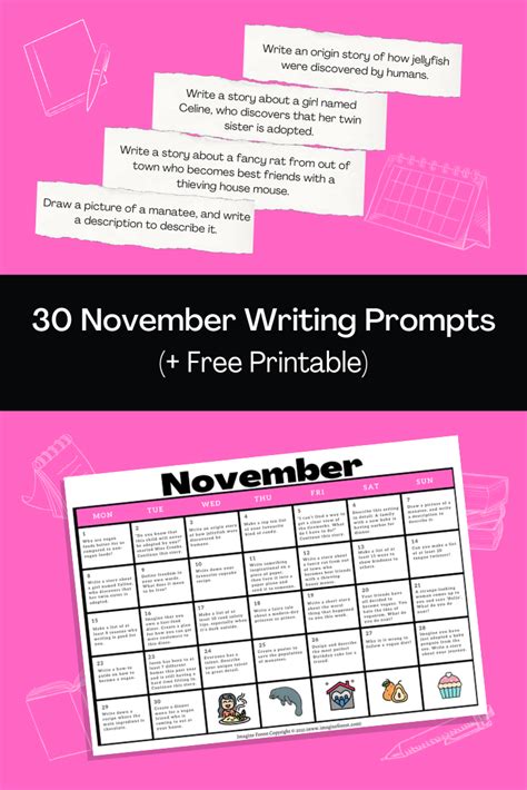 A Pink Poster With The Words November Writing Prompts And Free Printable