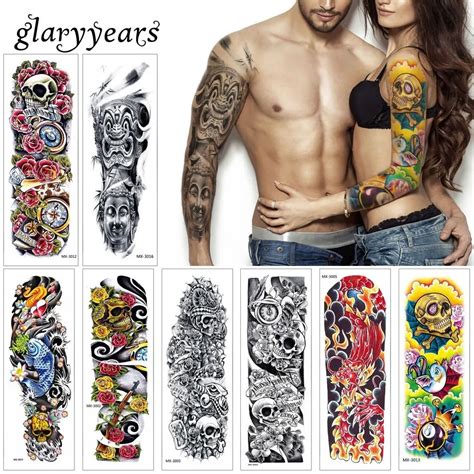 Glaryyears Large Arm Temporary Tattoo Sticker Pretty Flowers Fake Tattoo Sleeve Flash Tatto