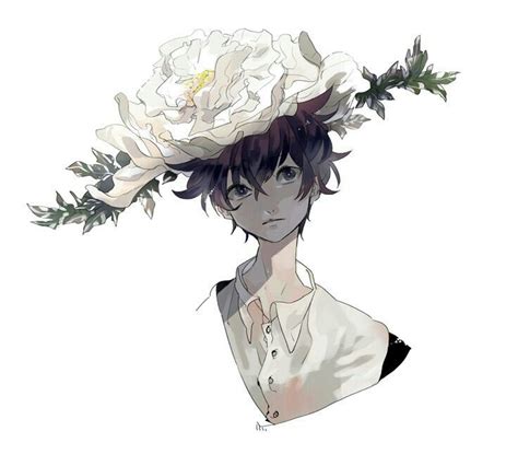 Anime Boy Flower Hat Anime Art Boy Art Illustration