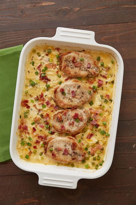 Toss potatoes in oil, sprinkle with salt and pepper. Pork Chops with Cheesy Scalloped Potatoes - Pork chops ...