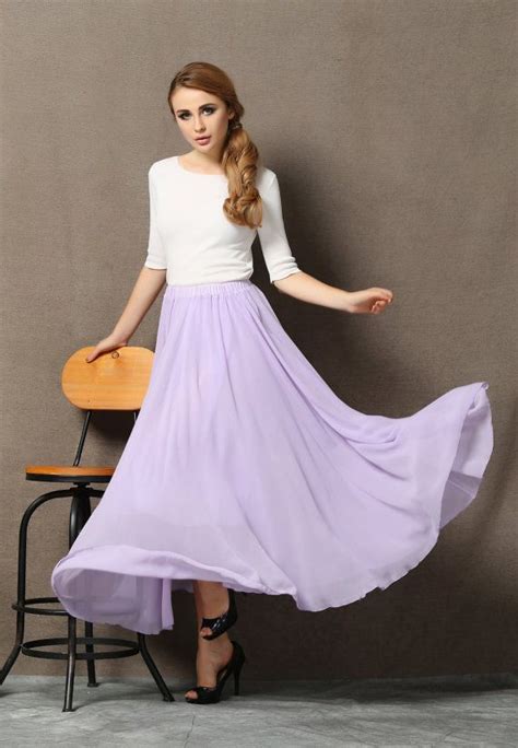 Light Purple Chiffon Long Skirt Maxi Women Skirt C601 By Yl1dress Long Skirt Purple Dress