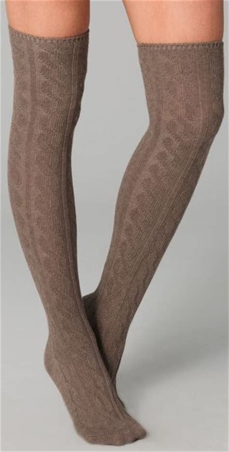 madewell cable knit over the knee socks in brown lyst
