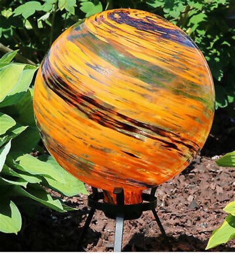 Handblown Orange Glass Gazing Ball Etsy