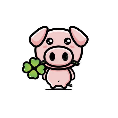 Vector Of A Pig With A Lucky 4 Leaf Clover In Its Mouth Stock Vector