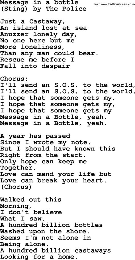 Bruce Springsteen Song Message In A Bottle Lyrics
