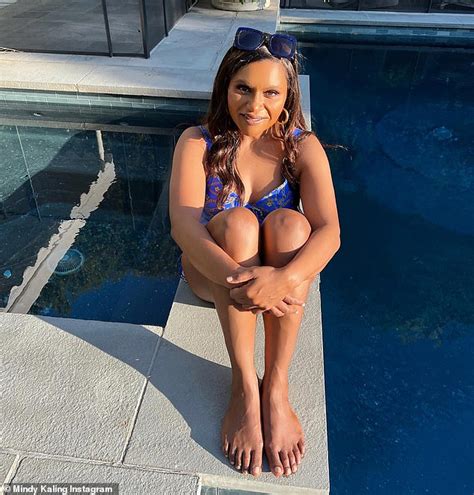 Mindy Kaling Shows Off Her Slim Figure In A Sexy Blue Swimsuit After