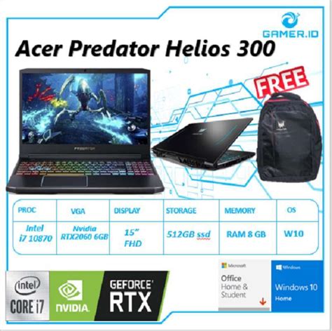 Jual Acer Predator Helios 300 Ph315 723l I7 10870 8gb 512ssd Rtx2060