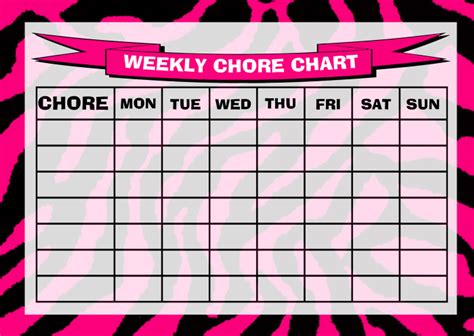 Weekly Chore Rota Task Reward Chart Pink Zebra Print The Card Zoo