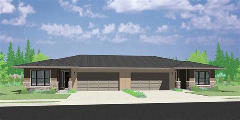 Two Story Duplex Plans With Garage Craftsman Townhouse Houseplans Ranch