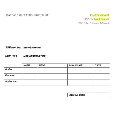 Standard Operating Procedure Template Excel Pdf Formats