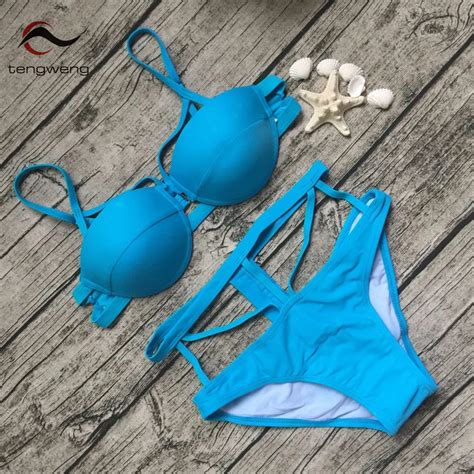 Tengweng 2018 New Candy Color Push Up High Waist Bikini Set Sexy Ladies Swimsuit Women Swimwear