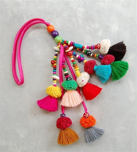 Mixed Color Tassel Beach Bag Decoration With Pom Poms Etsy In 2021