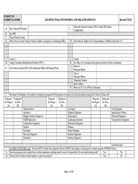 Fillable Online Nysdot 255 Submittal Form Architecturalengineering And