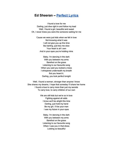 Ed sheeran - perfect lyrics by Elvina Nadira - Issuu