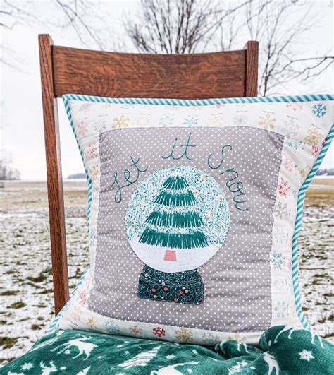Let It Snow Winter Snowglobe Applique Pillow With Hand Embroidery In