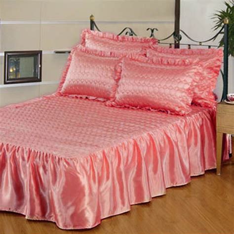 Pink Quilted Satin Bedspread Set Tonys Textiles