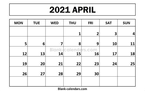 20 April Calendar 2021 Cute Free Download Printable Calendar Templates ️
