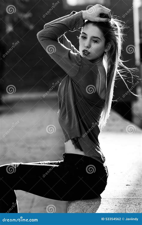 Happy Blonde Girl In Urban Background Stock Photo Image Of Hairstyle