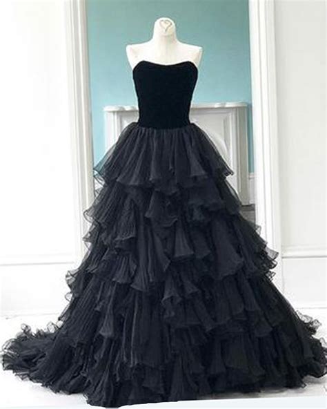Princess Black Tulle Sweetheart Neck Long Multi Layer Evening Dress