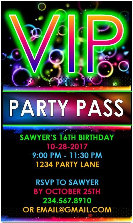 Create a visual uniformity by applying a typeface or font family to the text, desaturate your graphics by applying pastel toned shape at top of your page, creating a strange effect & help texture speaking through design. VIP Glow Party Invitation - EDITABLE | Neon party ...