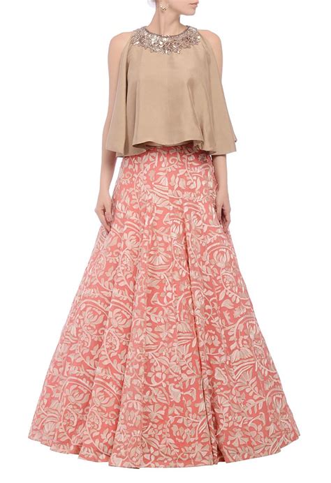 Pink Embroidered Lehenga With Flared Top By Manish Malhotra Shop At
