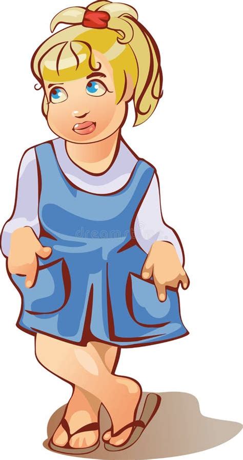 Little Girl In A Blue Dress Stock Illustration Illustration Of Eyes