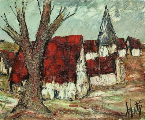 Henri Danty French Modernist Mid Century Abstract Village Landscape